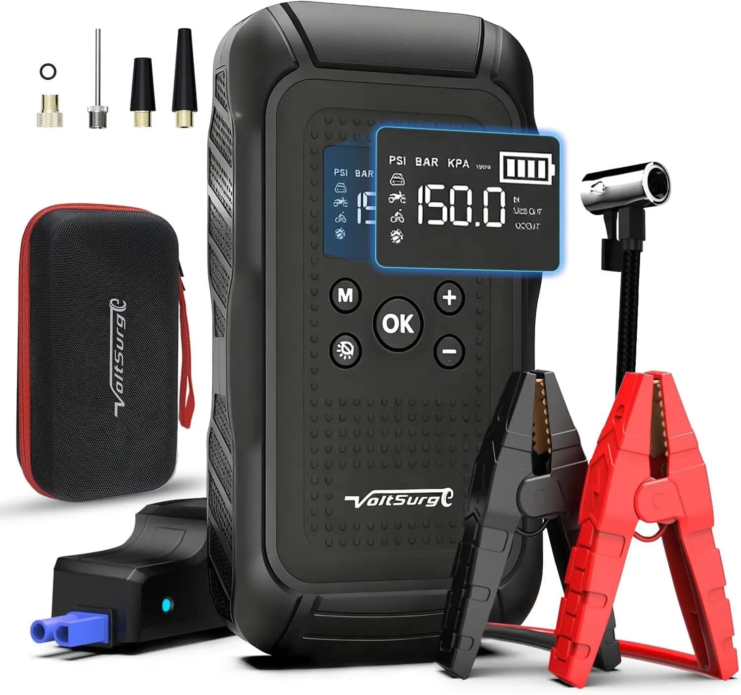 Avviatore di Emergenza 7000A con Compressore d'Aria per Tutti i Veicoli, Batteria Portatile 12V con Gonfiatore Pneumatici e Luce LED