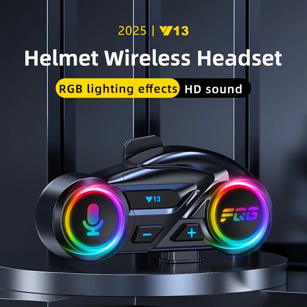Y13 Bluetooth 6.0 Auricolare per casco da motociclista wireless Telefono per chiamate in vivavoce con altoparlante per lettore musicale MP3 con luce ambientale RGB