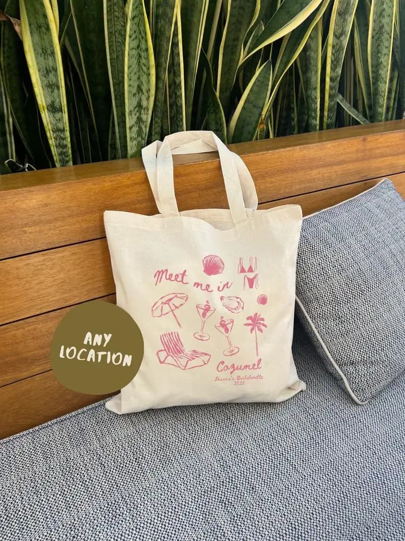 Borsa tote da spiaggia disegnata a mano - Ultimo brindisi sulla costa - Borsa di benvenuto per matrimonio destinato - Bachelorette costiere - Beach Bachel