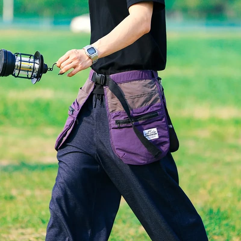Multi-pocket bag with belt and zipper pockets for travel, running, cycling, fitness, hands-free comfort