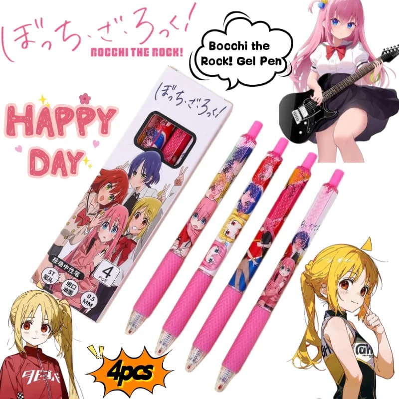 Bocchi the Rock! Goto Ichiri Ijichi Nijika Neutral Pen Creative High-Value Anime Printed Student Smooth Quick-Dry Click Pen 4pcs