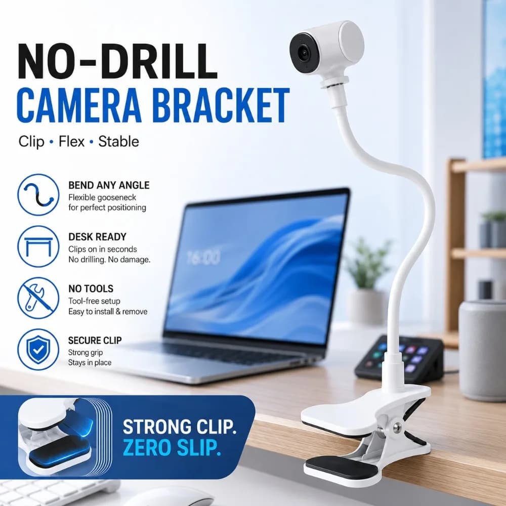 360 Degree Adjustable Camera Clamp Mount Flexible Bendable Baby Monitor Holder for Webcam Desk Bed Crib Bracket Stand