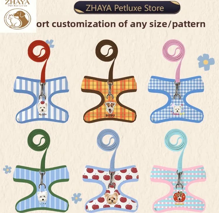 ZHAYA Custom Photo Printed Dog Harness with Leash Set DIY Cute Birthday Gift for Friends Outdoor Walking Pet Supplies