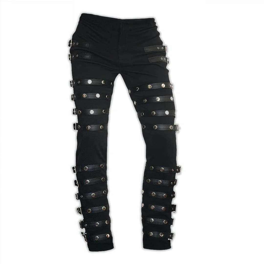 Pantaloni con rivetti per giocatore di ruolo Pantaloni per Michael Jackson BAD PUNK Nero Silm Fit Show Rock Costumi di Halloween