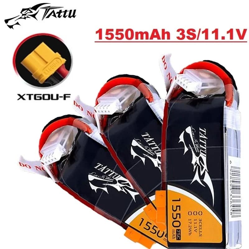 Batteria TATTU 3S 11.1V 1550mAh 75C LiPo per elicottero RC Quadcopter FPV Racing Drone parti con spina XT60 batteria droni 11.1V
