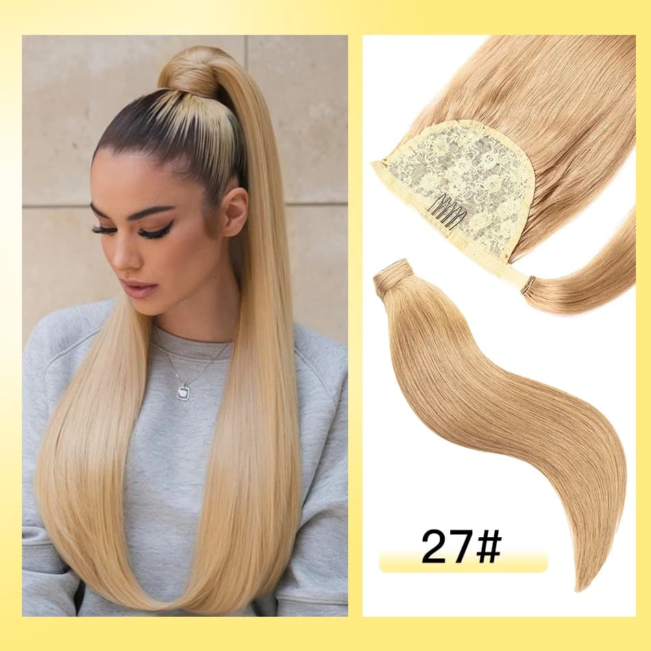 Yelo Estensione Coda di Cavallo Capelli Umani Candeggina Bionda Balayage Remy Dritto Avvolgente Estensione Coda di Cavallo Con Clip da 18 pollici a 32 pollici
