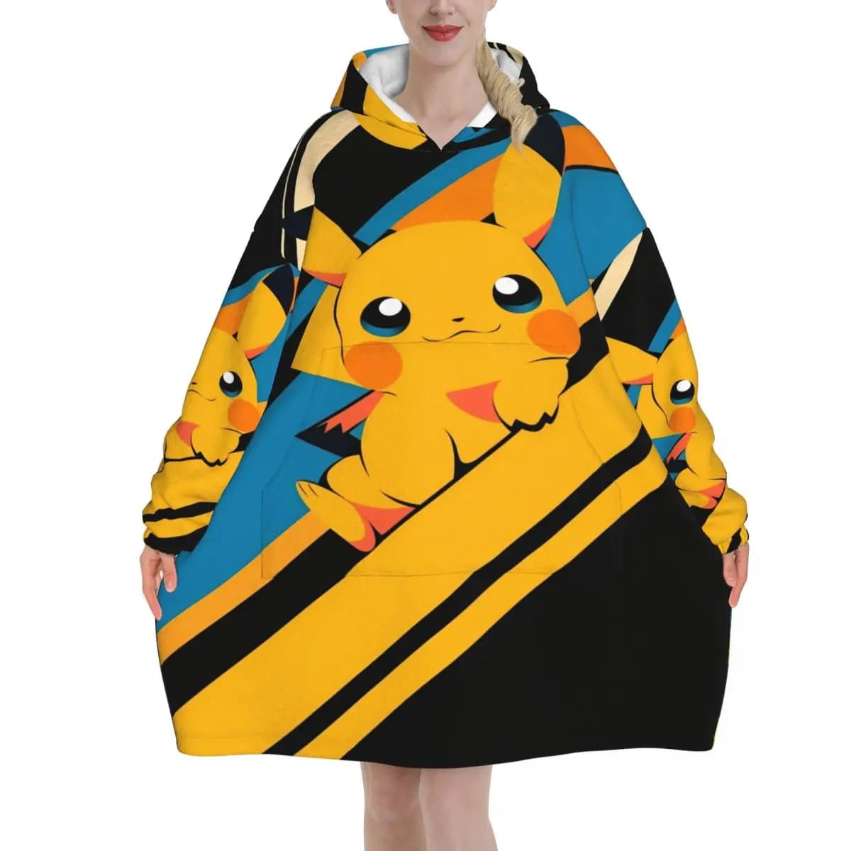 Pokemoned Pikachus Cover with hood Wearable cover Large with pocket Warm sleeping bag Soft and cozy