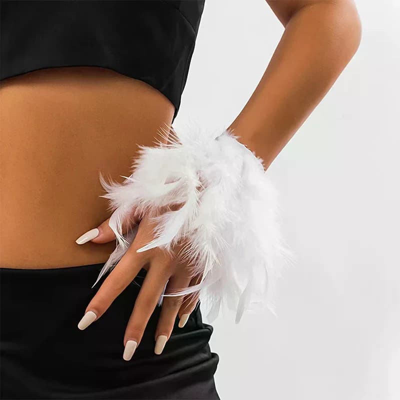 Braccialetto con Piume Colorate per Manicure, Accessorio Sexy per Foto, Polsiera con Piume