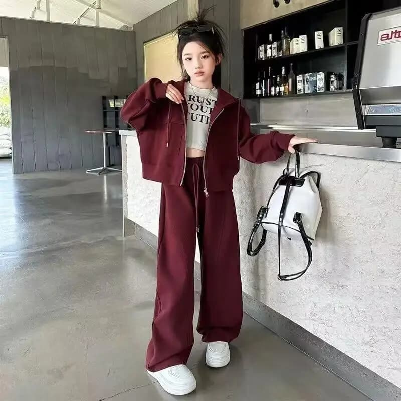 Hot Girl Coat Pants Two-Piece Set Spring Autumn Tops Hoodie Straight-Leg Pants Child Student Kawaii Fashion New Casual Clothing