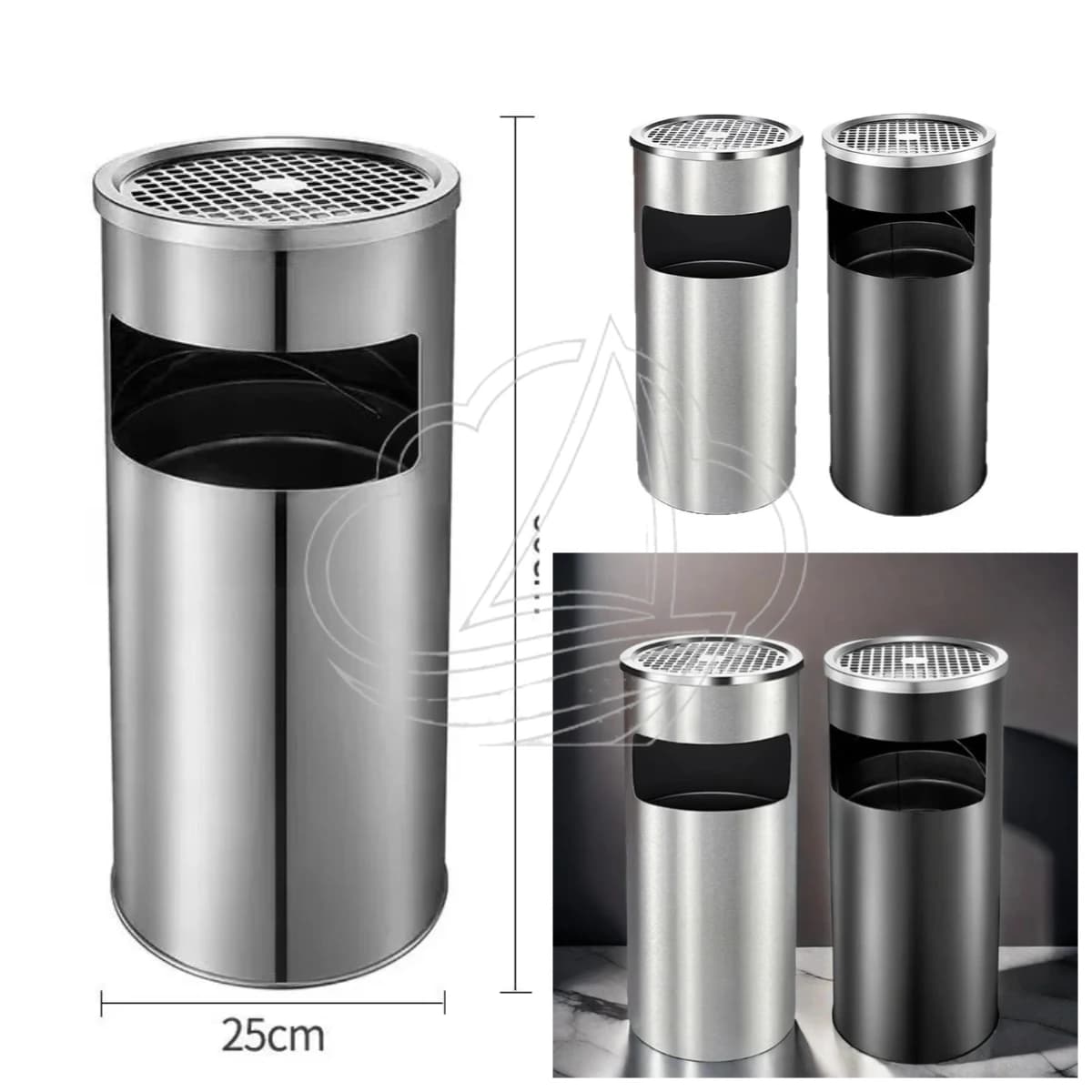 Stainless Steel Vertical Garbage Bin, High-end Outdoor Commercial Ashtray for KTV Lobby and Elevator Entrance