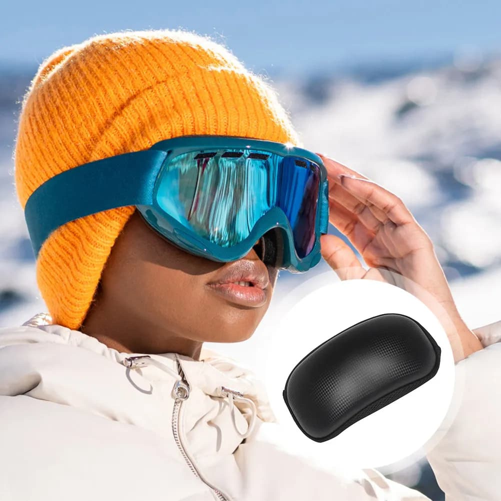 Custodia Protettiva per Occhiali da Sci in PU con Finitura Liscia, Costruzione Robusta, Chiusura Leggera con Cerniera per Sci e Snowboard