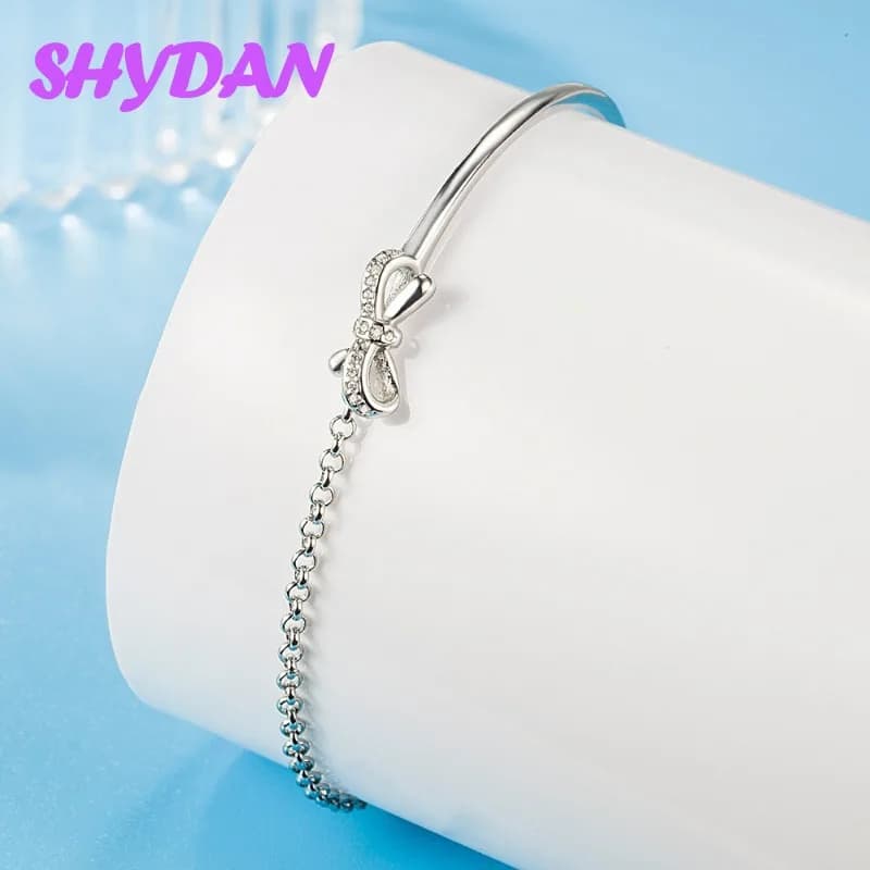 SHYDAN 925 Sterling Silver Bowknot Bracelet Chains for Women Girls Party Elegant Jewelry