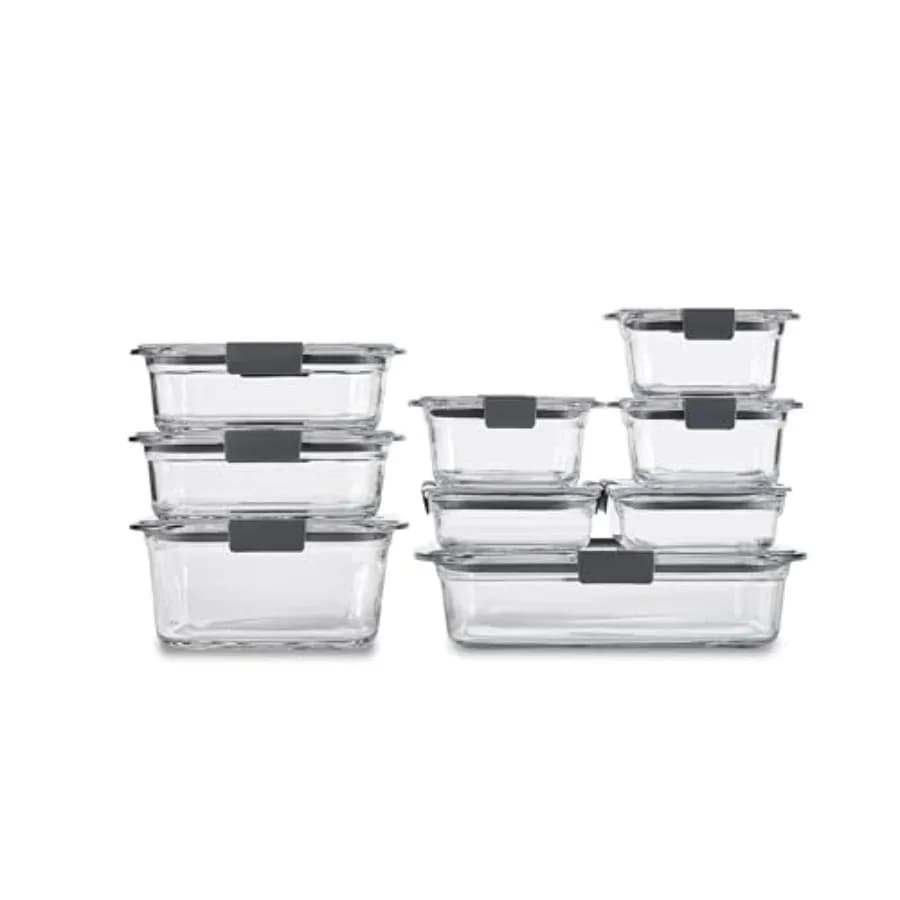 Set di 9 Contenitori in Vetro Brilliance per Alimenti, Varie Dimensioni, Senza BPA, Ermetici, Trasparenti, Ideali per Preparazione Pasti e Conservazione in Frigorifero