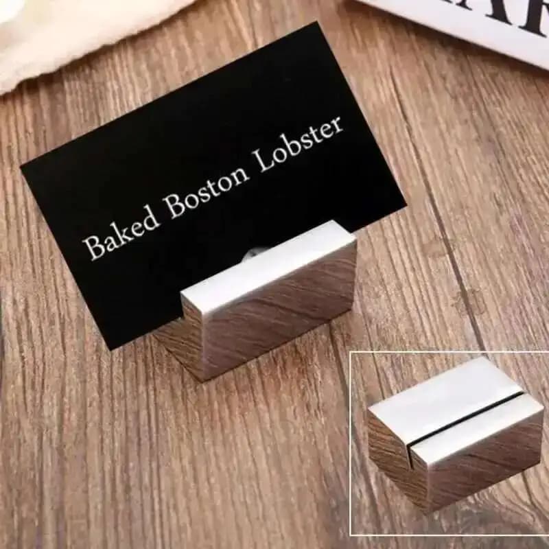 5 Pezzi Porta-Cartelli in Acciaio Inox con Base in Metallo Pesante, Supporto per Segnaposto Matrimonio, Porta Numeri Tavolo, Porta Etichette Prezzo