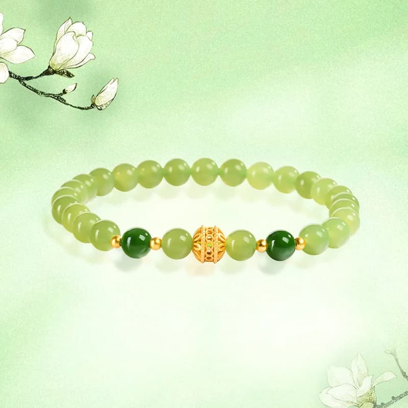100% materiale antico naturale Hotan Giada Diaspro Perlina rotonda Bracciale verde chiaro Giada Lady Antique Hand String Gioielli con ciondoli di moda