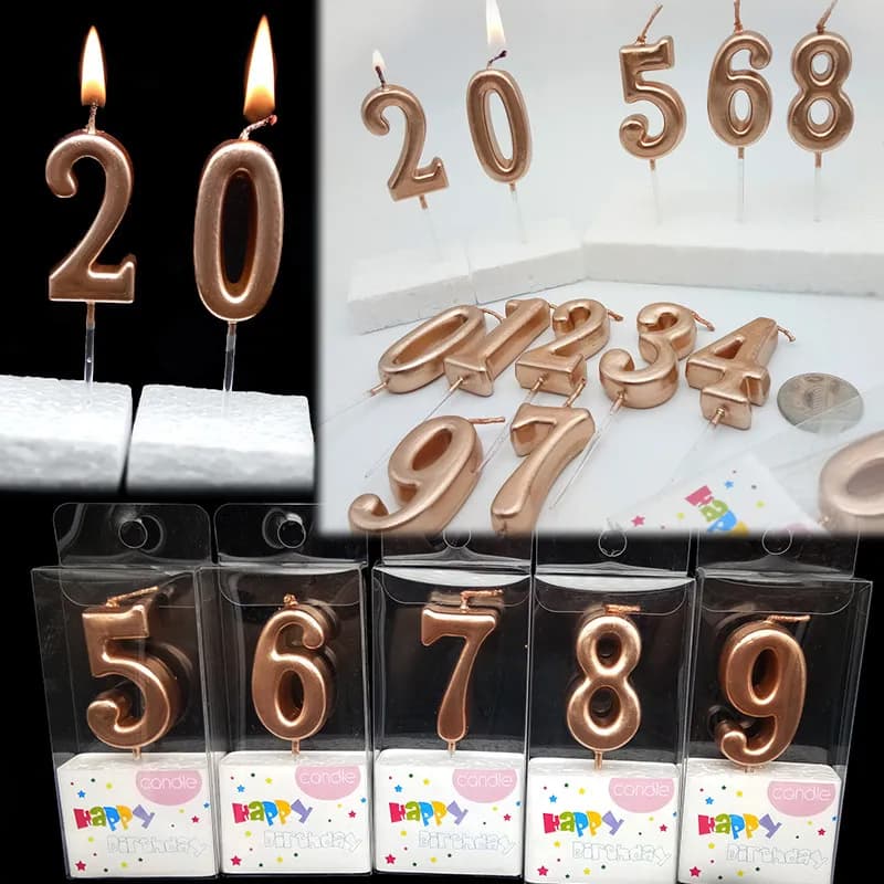 Candela digitale a tinta unita con glitter oro rosa per torta di compleanno