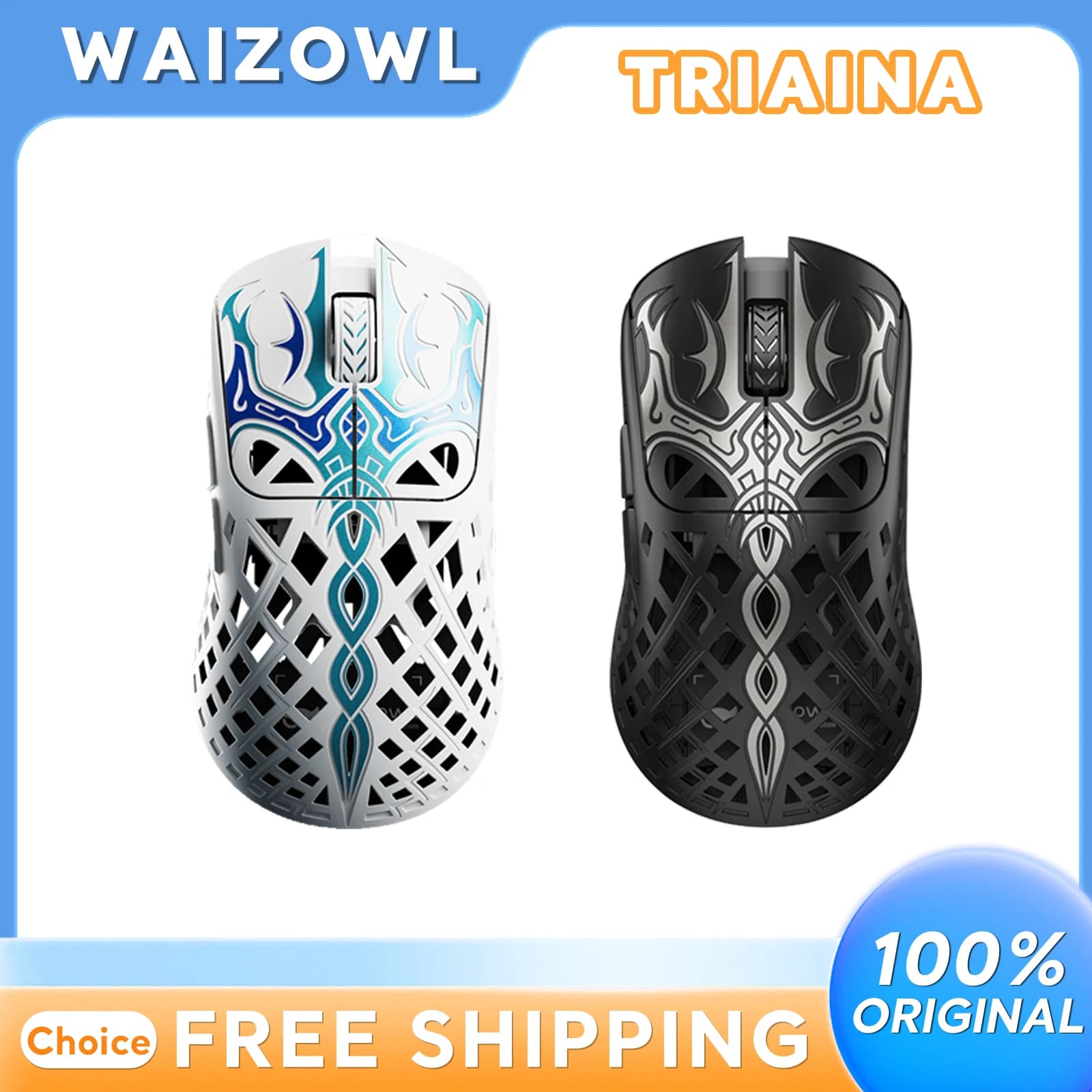 Mouse da gioco wireless Waizowl Triaina, leggero ed ergonomico, 3950 Hawkeye Nordic 54l15 in fibra di carbonio, ricarica rapida, Valorant Delta