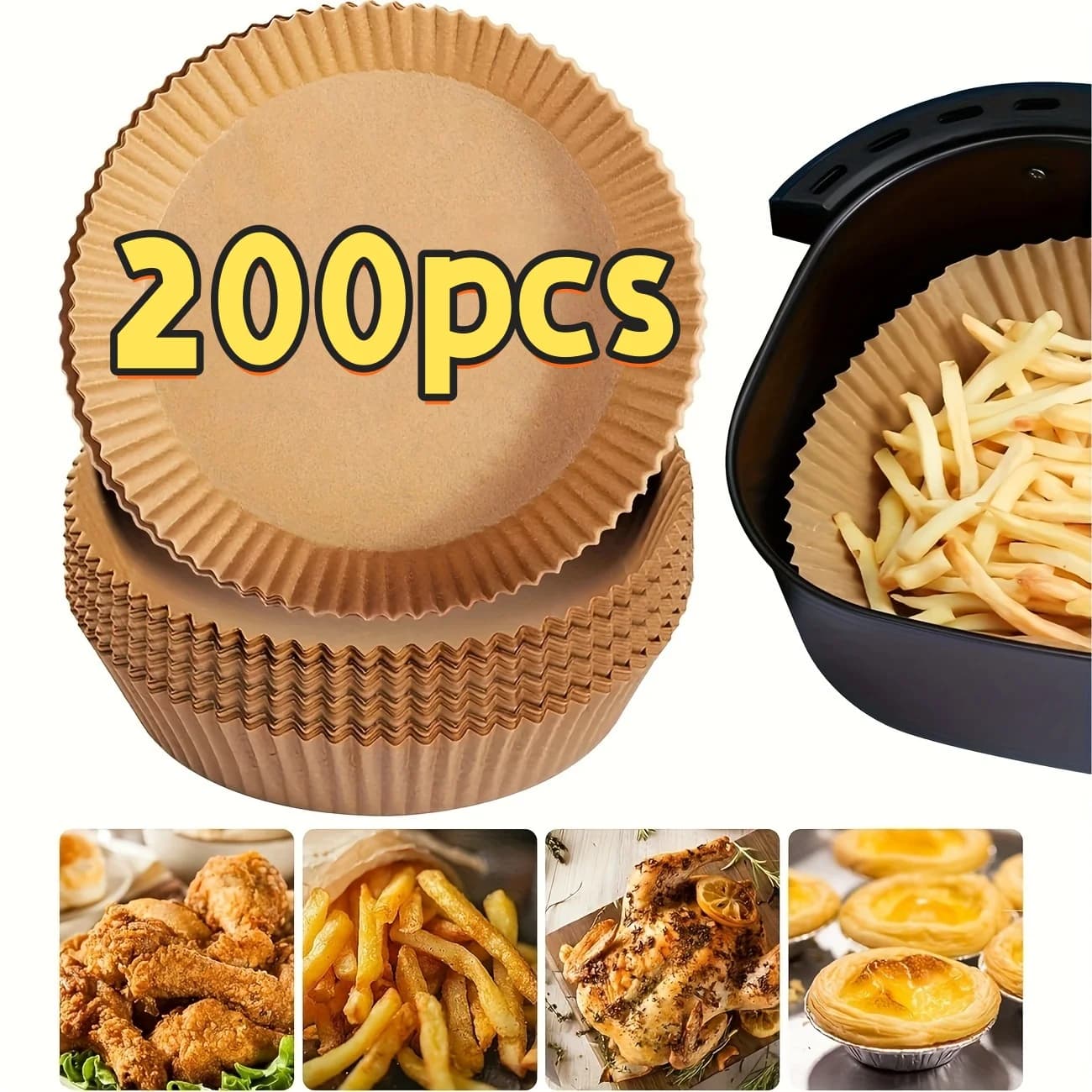 200-piece air fryer oven paper | disposable parchment paper for frying, baking, microwave, healthy air fryer accessory