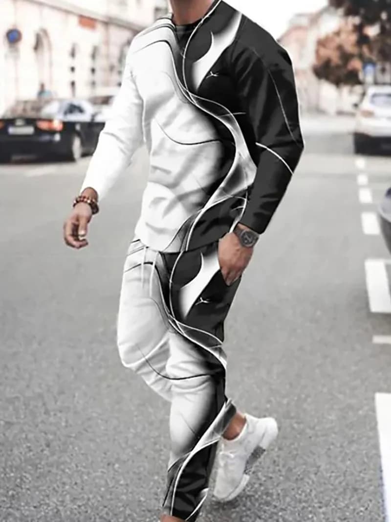 Fashion Sweatshirt Print Sets Men Casual Sportswear Hot Sale Men Long Sleeve Pullover Sweatpants Spring Autumn 2-piece Suit Male