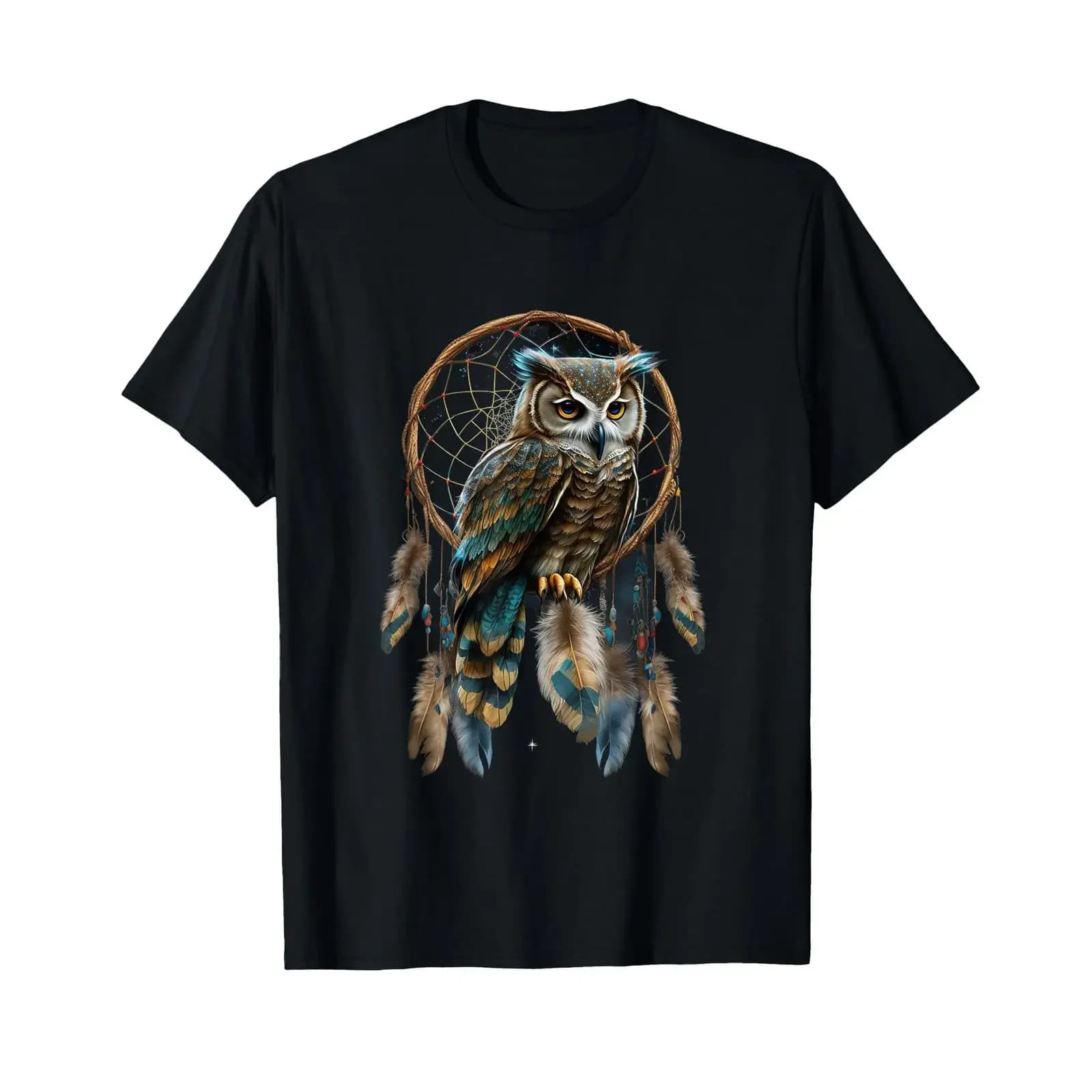Owl Dream Catcher Feathers for a Esotericist T Shirt vintage Washed graphic Stylish streetwear designer clothes Stretched