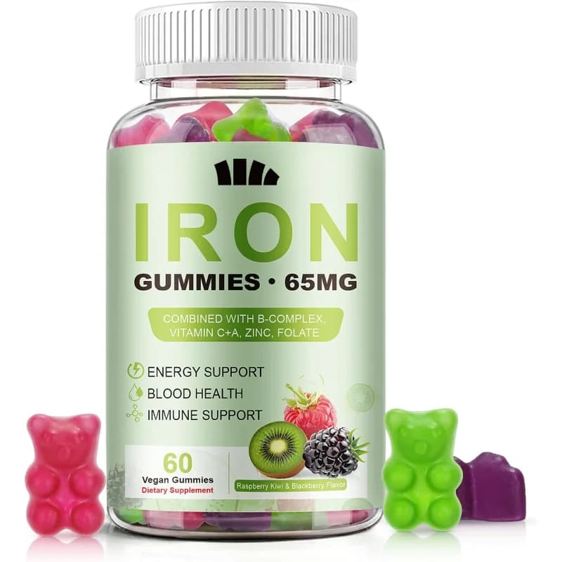 Iron supplement Tatar Cherry contains calcium, zinc, folate and vitamins C and B12 for immune support (60 gummy candies)