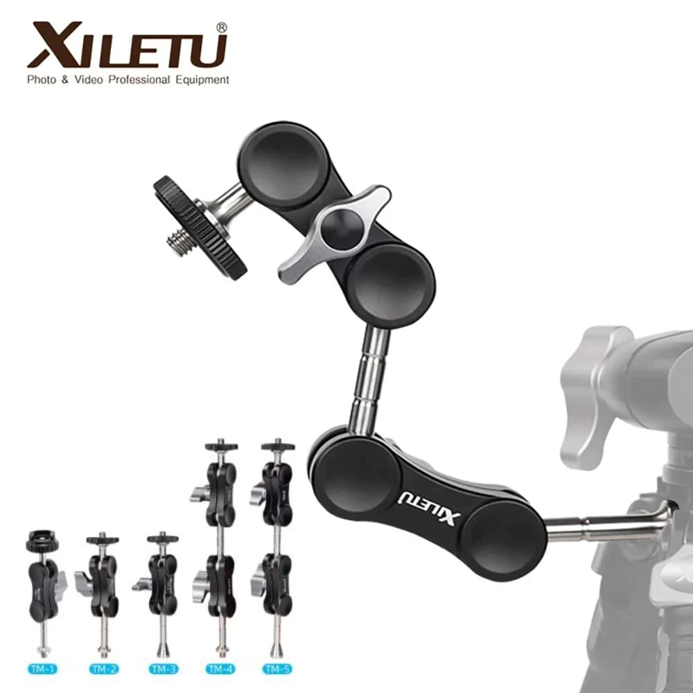 XILETU TM1 Braccio Magico Universale per Treppiede, Supporto per Luce di Riempimento e Monitor con Vite da 1/4'' per Mini Luce e Clip Telefono