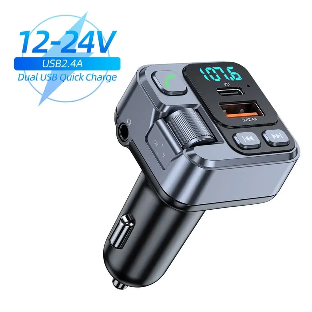 2.4A Car Charger FM Transmitter Bluetooth 5.1 20 W PD Fast Charging Adapter Autoradio with MP3 Wireless speaker microphone