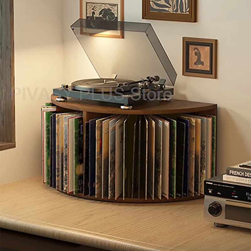 Espositore moderno per dischi Scaffale per dischi in vinile con spazio per giradischi Capacità 55 e organizer in legno acrilico dal design aperto