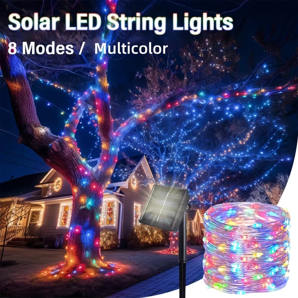 1pc Luci solari colorate a corda - Lucine multicolori/Luce in filo di rame per matrimoni Ramadan, giardino, patio, feste, Islamico
