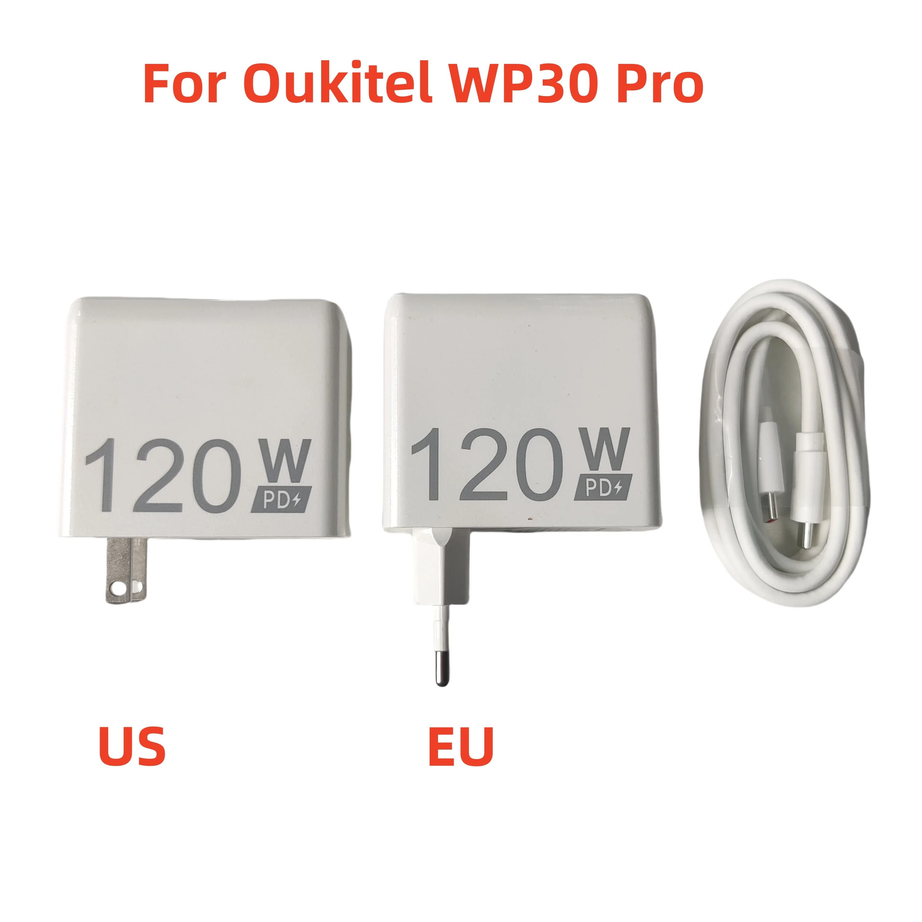 Nuovo originale per Oukitel WP30 PRO telefono cellulare 120W US EU Plug adattatore di alimentazione caricabatterie rapido PD + linea dati cavo USB doppio tipo C 6A