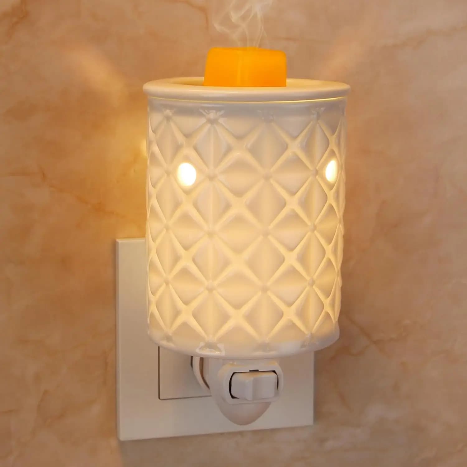 Plug in Wax Melt Warmer, Ceramic Night Light Wax Burner with 2 Bulbs, Scented Wax Warmer for Fragrance Oil, Home Decoration