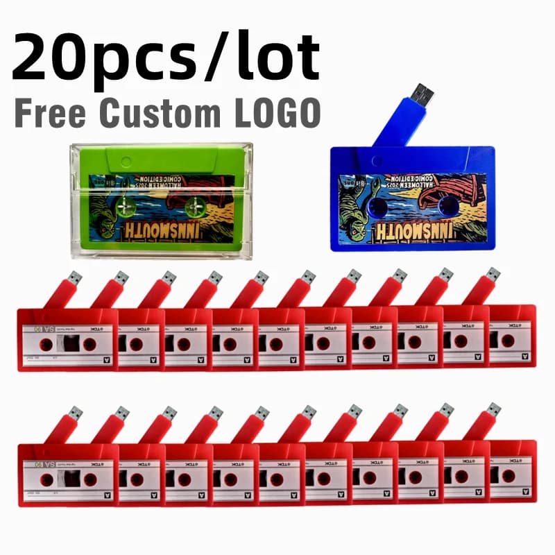 20 Pz/lotto Cassetta A Colori Modello USB 2.0 Flash Drive 4GB 8GB 16GB 32GB 64GB 128GB e Scatola Trasparente LOGO Personalizzato Gratuito