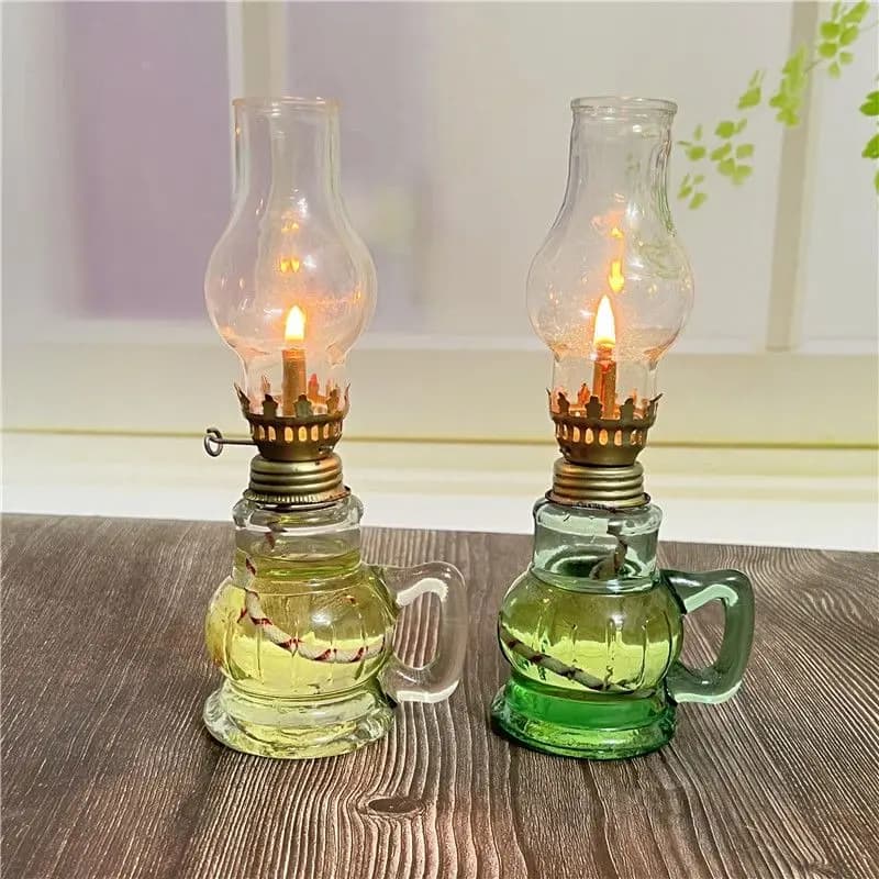 1 pcs mini room desktop glass oil fire decorative fly birthday lampholder with lampshade lighting kerosene candle lantern