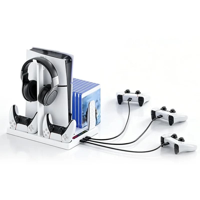 Super Sale Stand for PS5pro/PS5slim/PS5 Cooling Fan Accessories Controller Charging Dock, and Headset/Disc Storage Rack Black