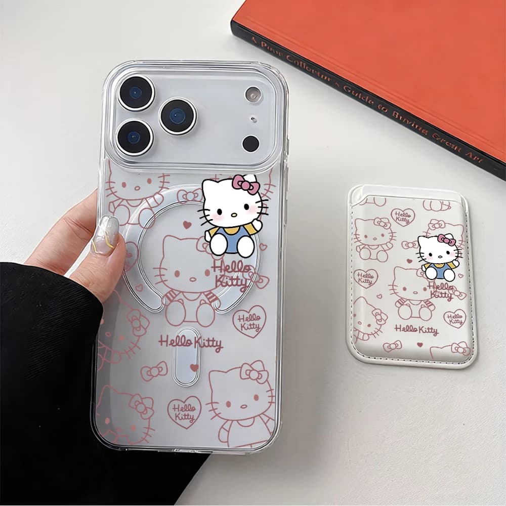 Portacarte magnetico a forma di torta Hello Kitty, accessori per telefono con ricarica wireless per portafoglio MagSafe, per iPhone, per Samsung, cover Y2K