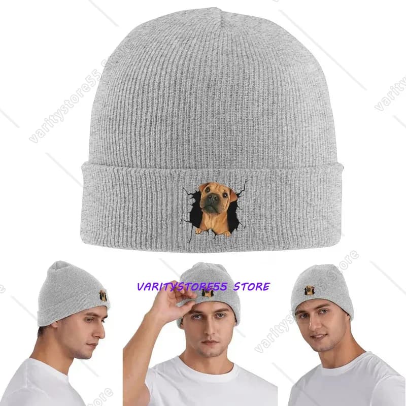 Funny Broken Hole Puppy Pattern Knitted Beanie Bonnet Hats Beanie Hats Autumn Graphic Knit Hat Casual Female Male Outdoor