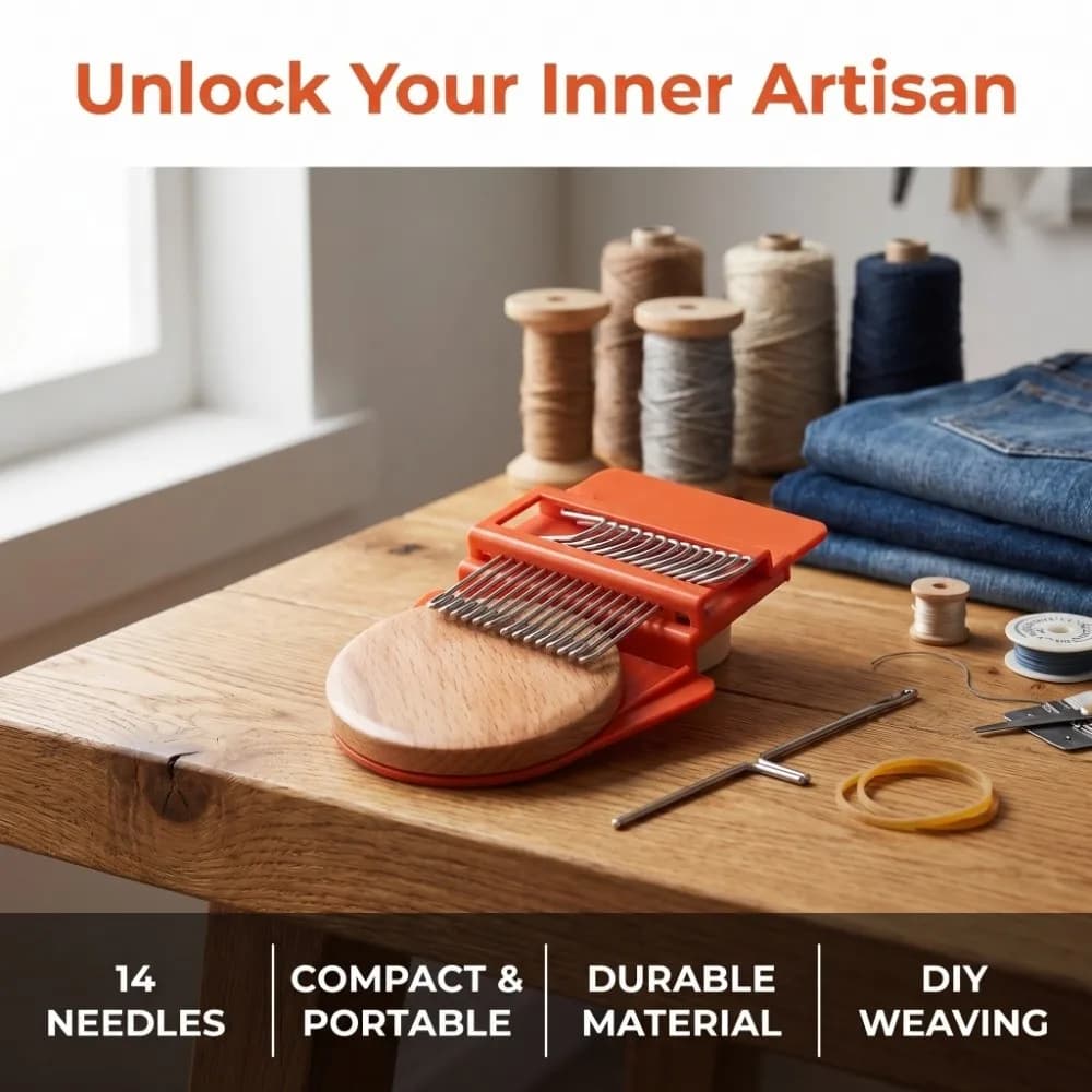 Practical 14-Needle Knitting Machine Small Mini Knitting Tool Orange Gold Weaving Loom Handmade
