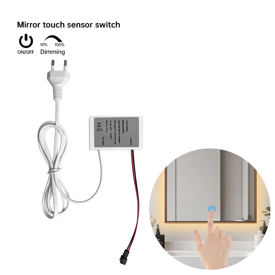 12V Smart Mirror Dimmer Sensor Dimmable Touch Sensor EU Plug For Single Color/CCT Strip Light Decoration Bathroom Mirror