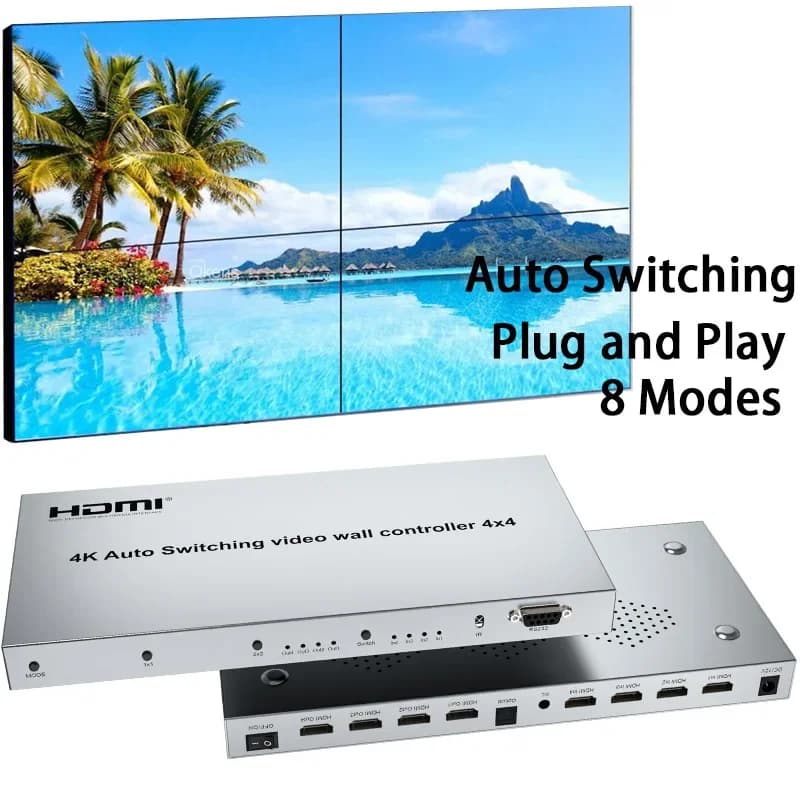 Automatic Switching 4K 4x4 HDMI video wall controller 2x2 Monitor multi screen TV junction processor Splicer 180 ° Adjustable bezel
