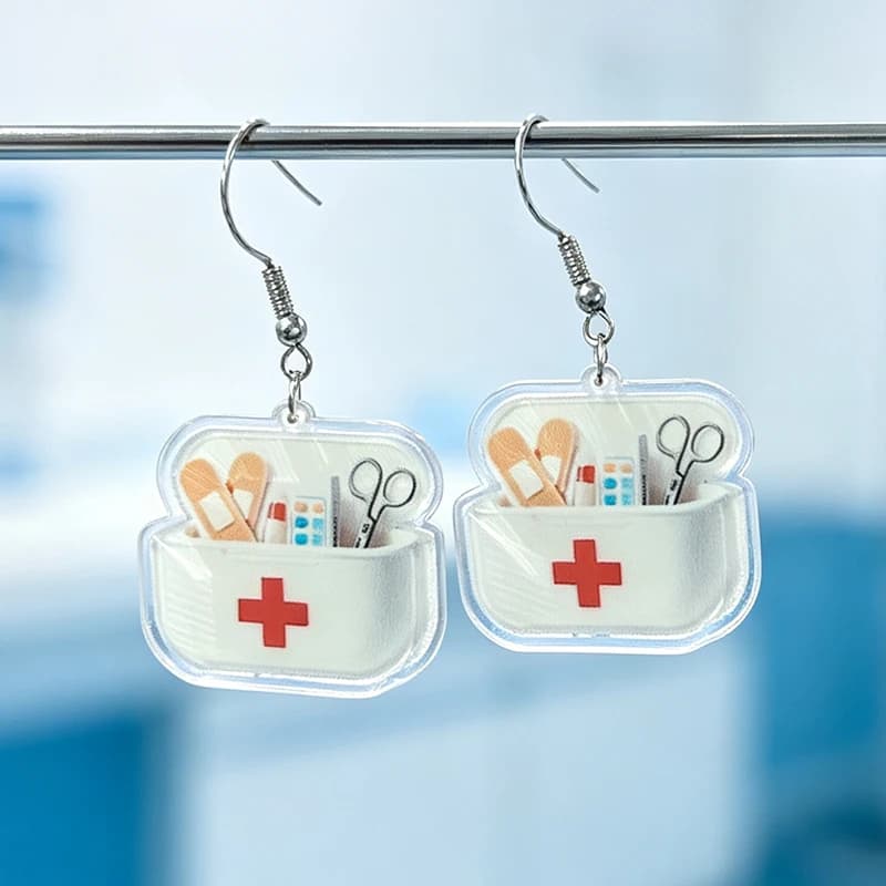 New First Aid Kit Acrylic Earrings Fun Medical Tools Stainless Steel Earhook Earrings Nurse Creative Daily Decoration Gifts