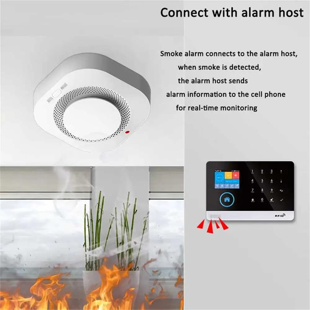 Rilevatore di Fumo Wireless 433MHz, Sensore di Allarme Antincendio per Sistema di Sicurezza Domestica Compatibile con Centralina di Allarme