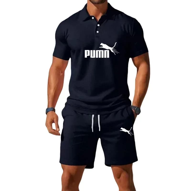 Summer New Arrival Men Loose Fit Breathable Quick Dry Short Sleeve Polo 2 Piece Set Polo Top Shorts Street Casual Sportswear