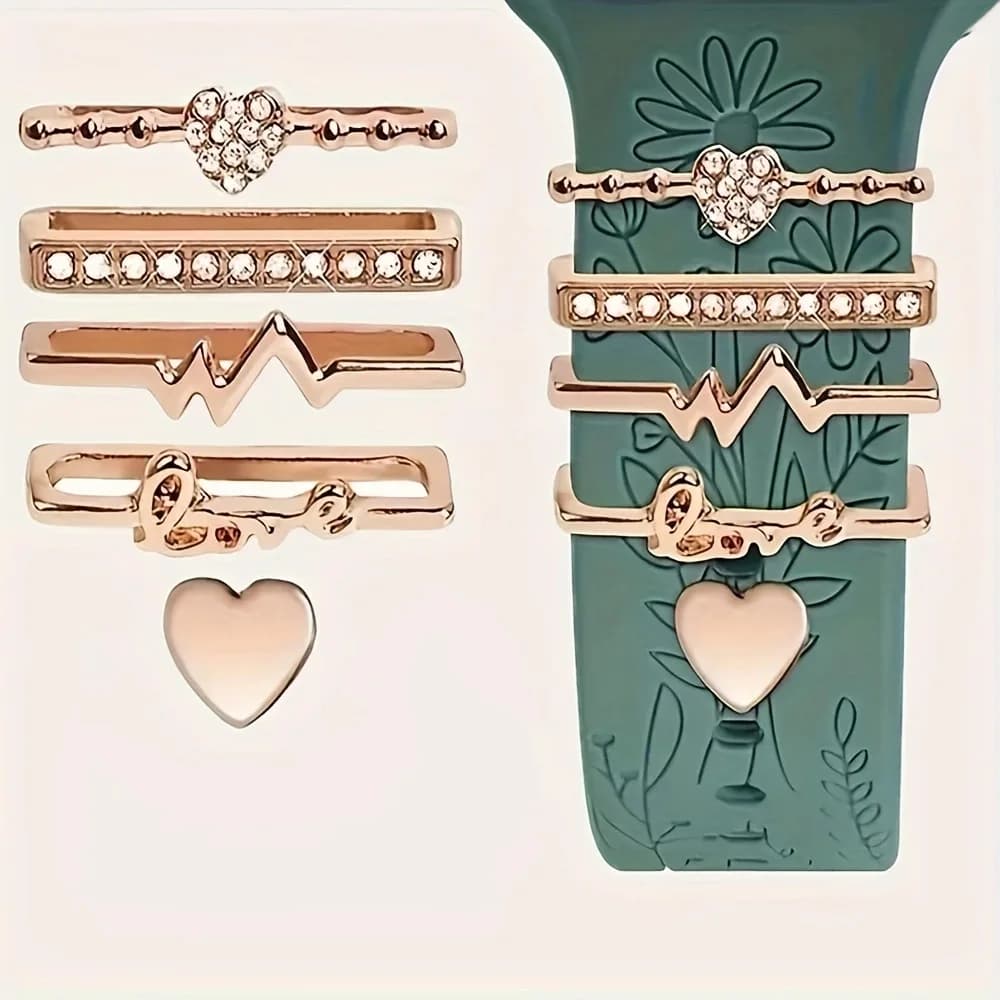 1 set di cinturini per orologi in lega di zinco decorati con cuori, buste e cristalli, adatti per 38mm, 40mm, 41mm, 42mm, 44mm, 45mm