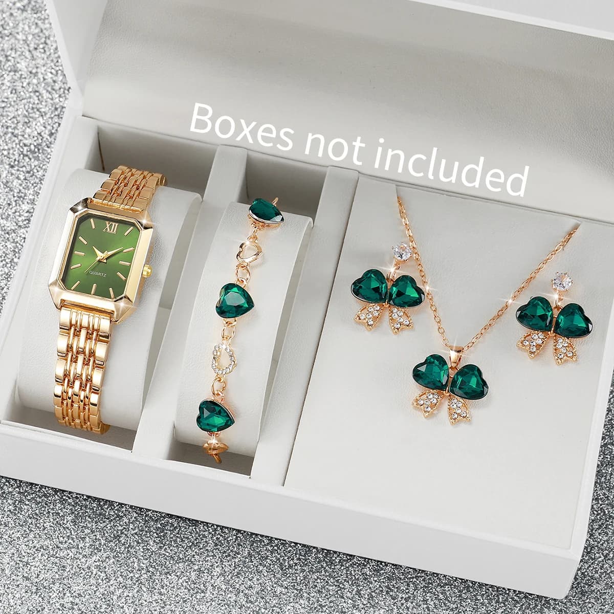 2/5 pezzi moda donna quadrante quadrato Roma orologi da polso cinturino in lega da donna con set di gioielli con diamanti (senza scatola)