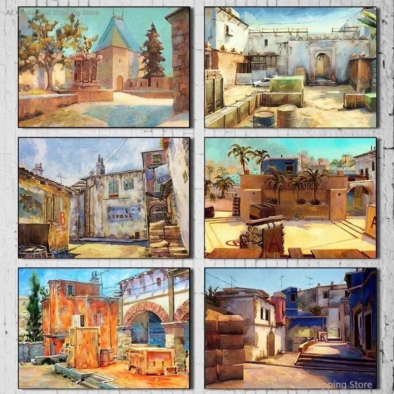Popolare Counter Strike Cs Go Gun Shooting Gioco Scena Poster Stampa su tela Stampa artistica da parete Immagine Soggiorno Decorazioni per la casa