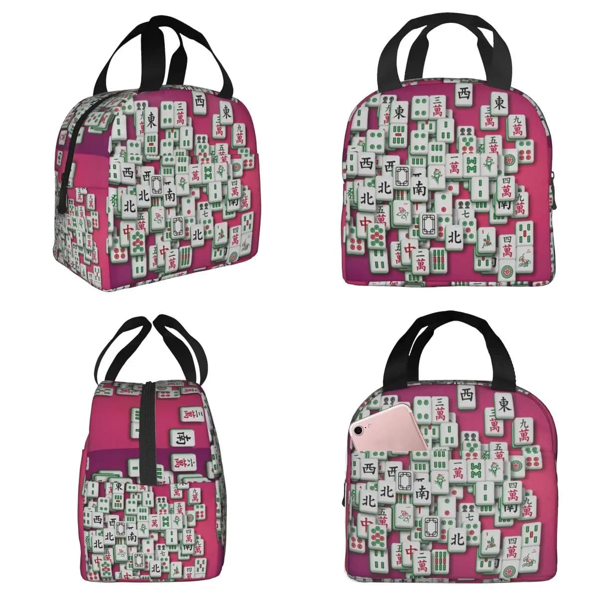 Borsa termica per il pranzo con motivo Mahjong Tile per donna, borsa termica per ufficio, contenitore portatile per alimenti