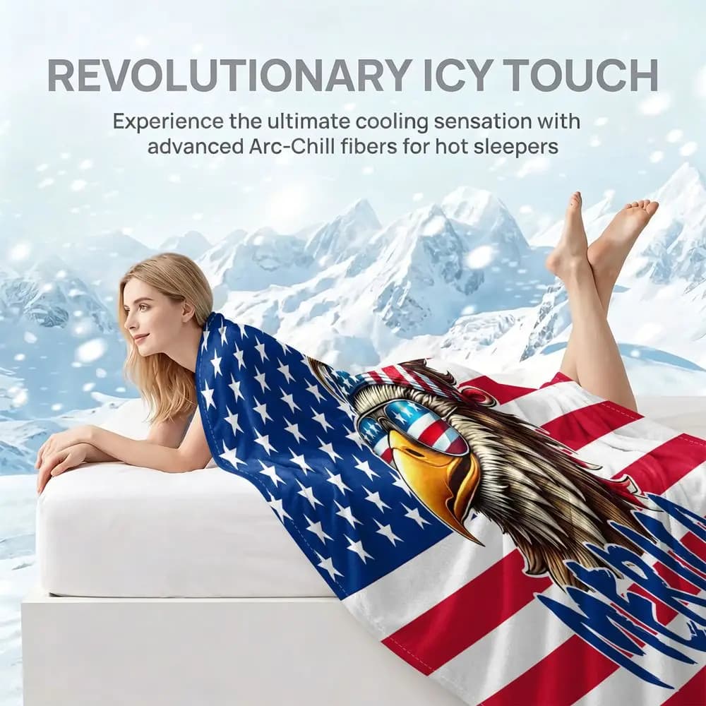 USA Eagle Flag Cooling blanket Q MAX 0.3 Fresh Cool Thin Throw Patriotic Adult Home Summer Couch Mat