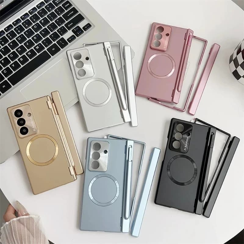 Custodia MagSafe con protezione cerniera per Samsung Galaxy Z Fold 6 7 8, cover elettroplaccata con protezione schermo anti-shock
