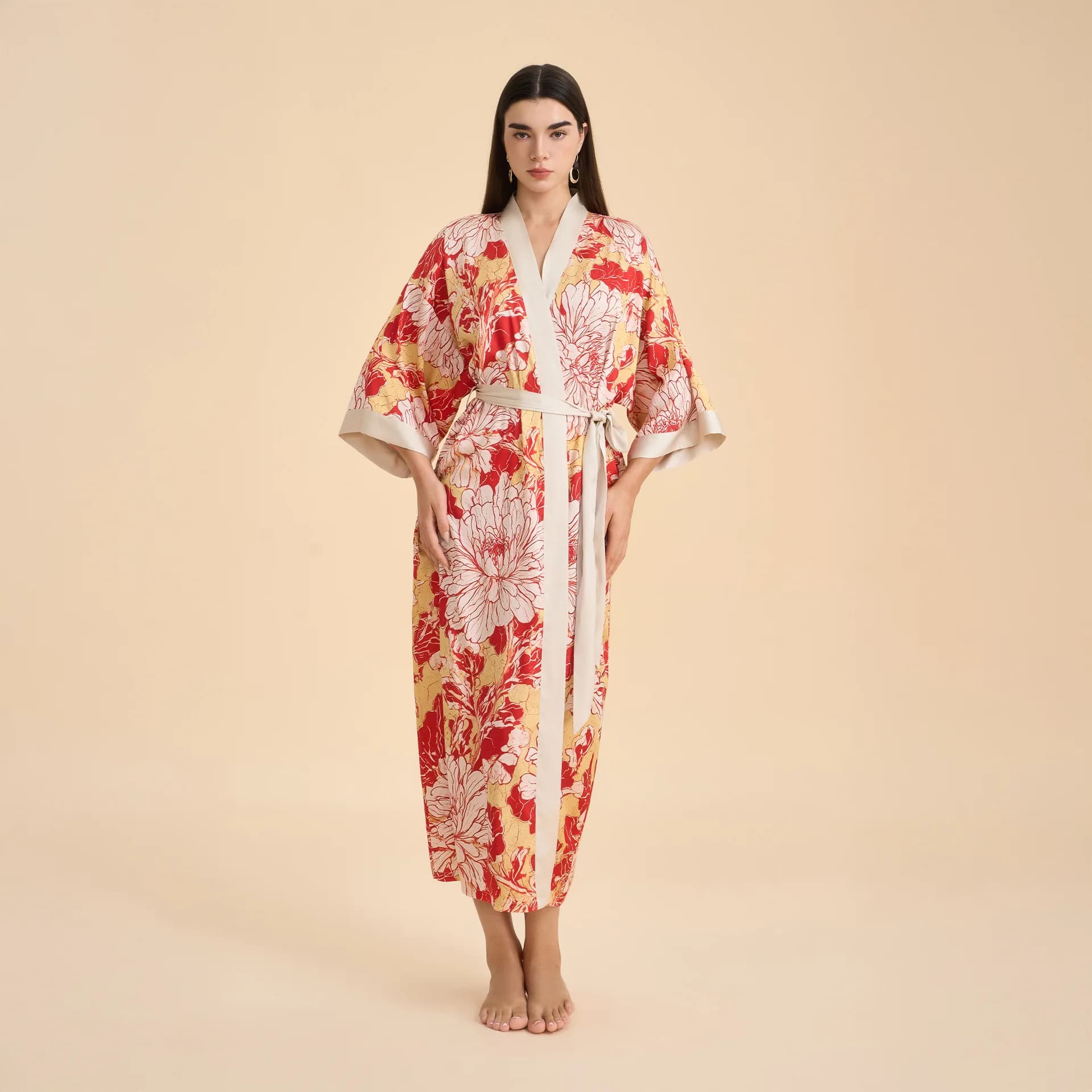 Camicia da notte lunga con stampa floreale oversize Camicia da notte Accappatoio femminile Homewear Indumenti da notte in raso Cardigan Kimono da spiaggia