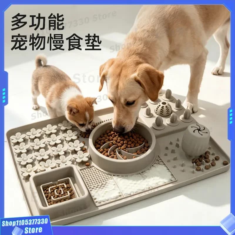 Large Silicone Dog Slow Feeder Bowl Non Slip Licking Mat For Big Dogs Anti Gulp Eating Plate Multi Functional Pet Food Dish